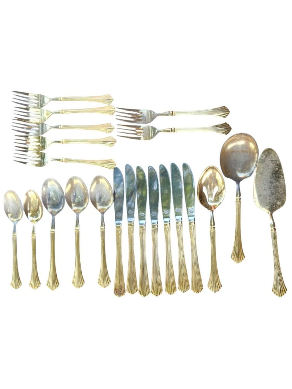 Vintage Kanu EP SS Japan Gold Flatware 22 Pc Lot Fan Pattern Jewelry Craft